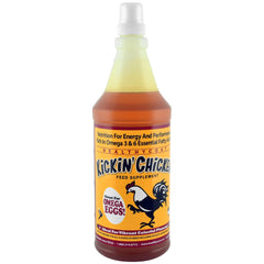 Healthy Coat Kickin Chicken bouteille devant montrant l'emballage et informations produit