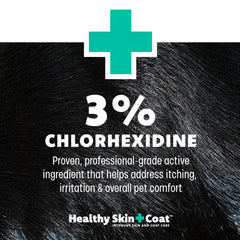 Healthy Skin + Coat gros plan étiquette lisible et qualité fabriqué aux États-Unis