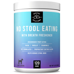 Healthy Solutions emballage avant montrant 120 soft chews et bénéfice anti-coprophagie