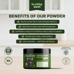 Healthy Woof gros plan de la texture poudreuse pour application facile