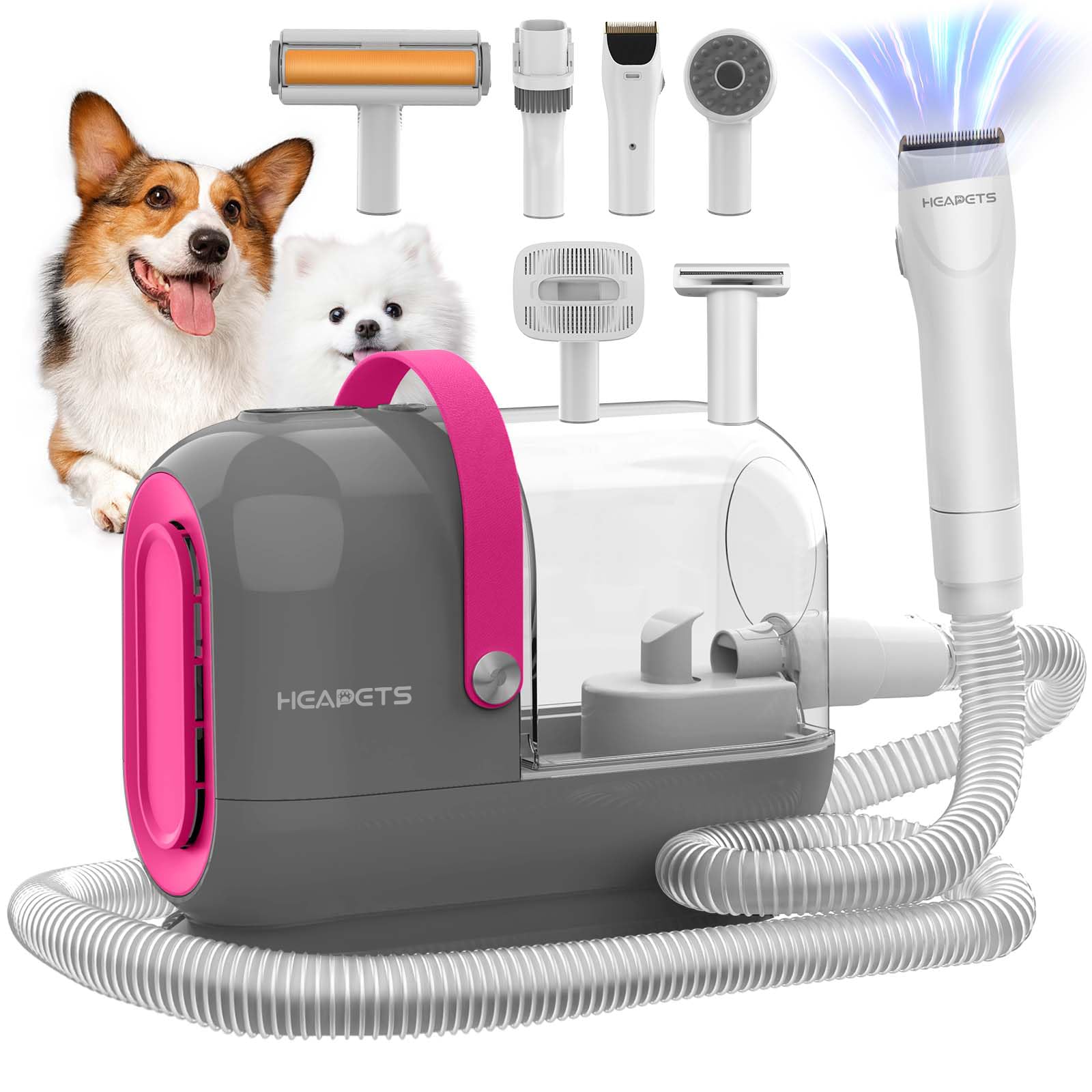 HEAPETS face avant du kit avec tondeuse montrant un rangement compact utile