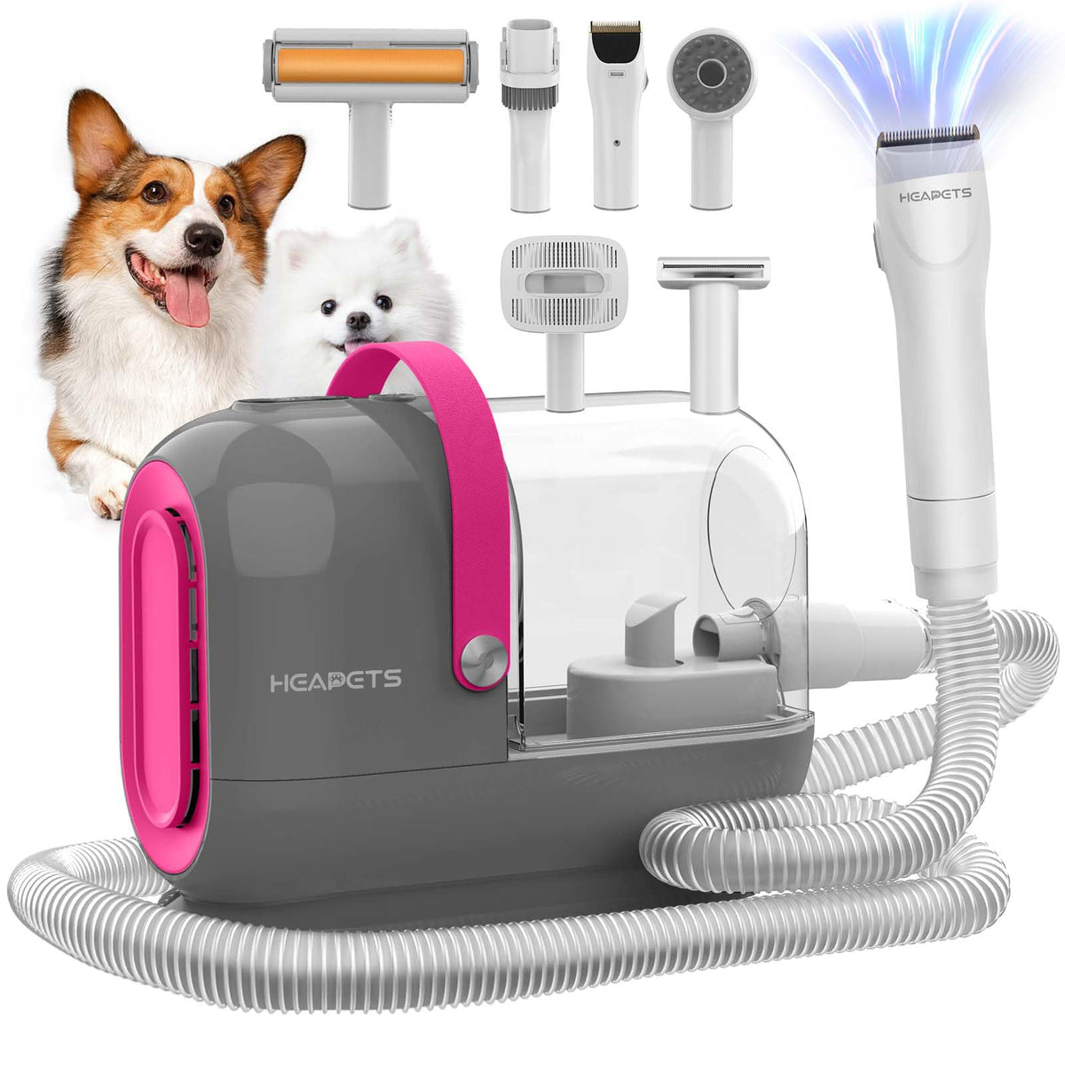 HEAPETS face avant du kit avec tondeuse montrant un rangement compact utile