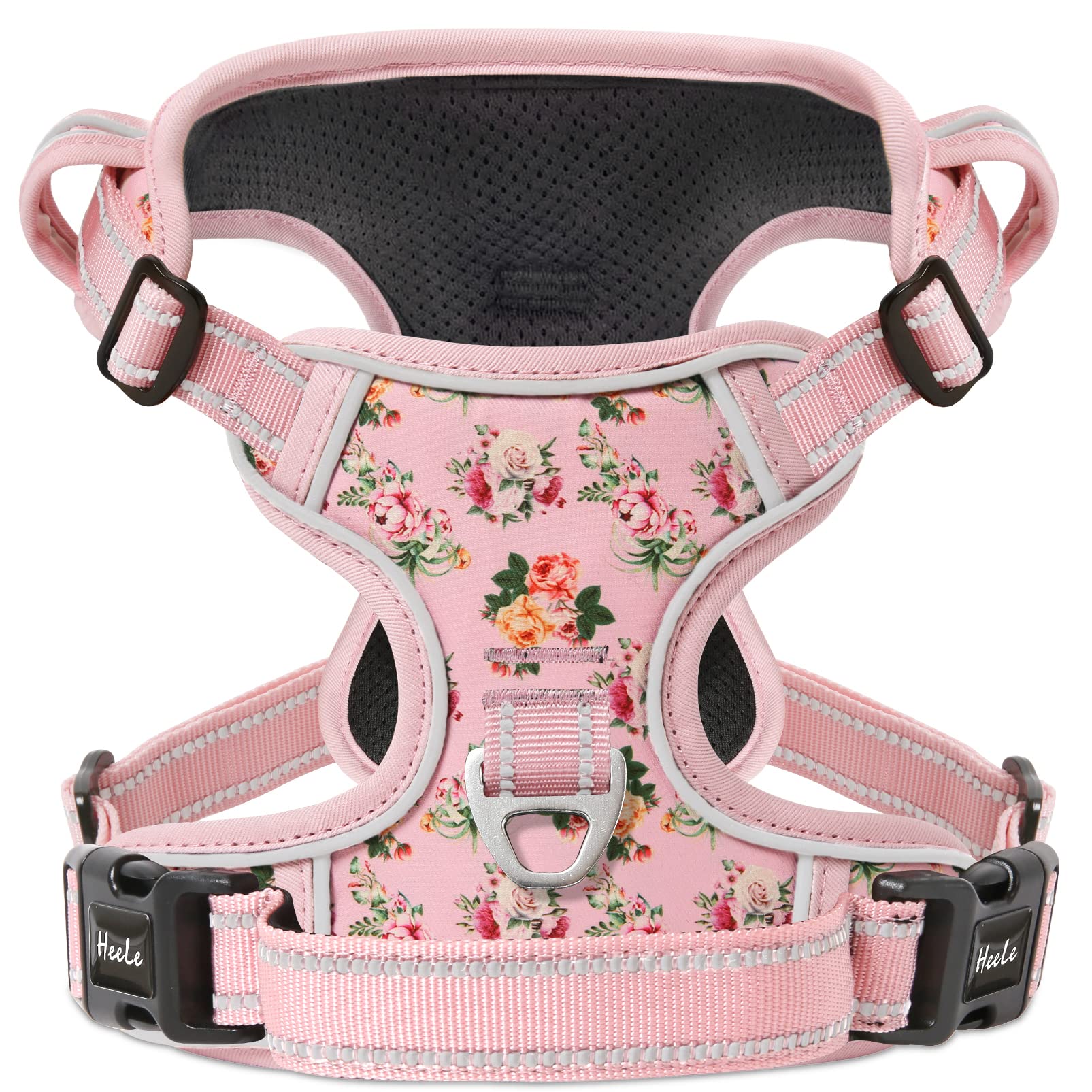 HEELE harnais face complète rose fleur montrant coupe et fermetures sécurisées