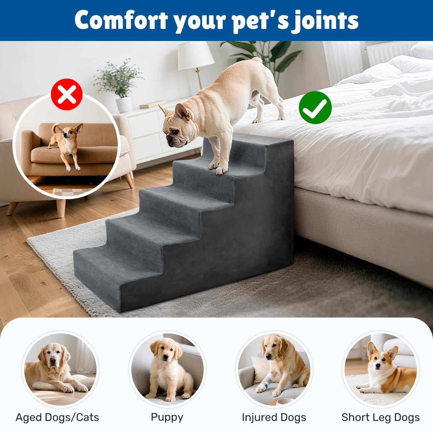 Heeyoo comparaison taille montrant l'escalier à côté d'un lit pour choix adapté