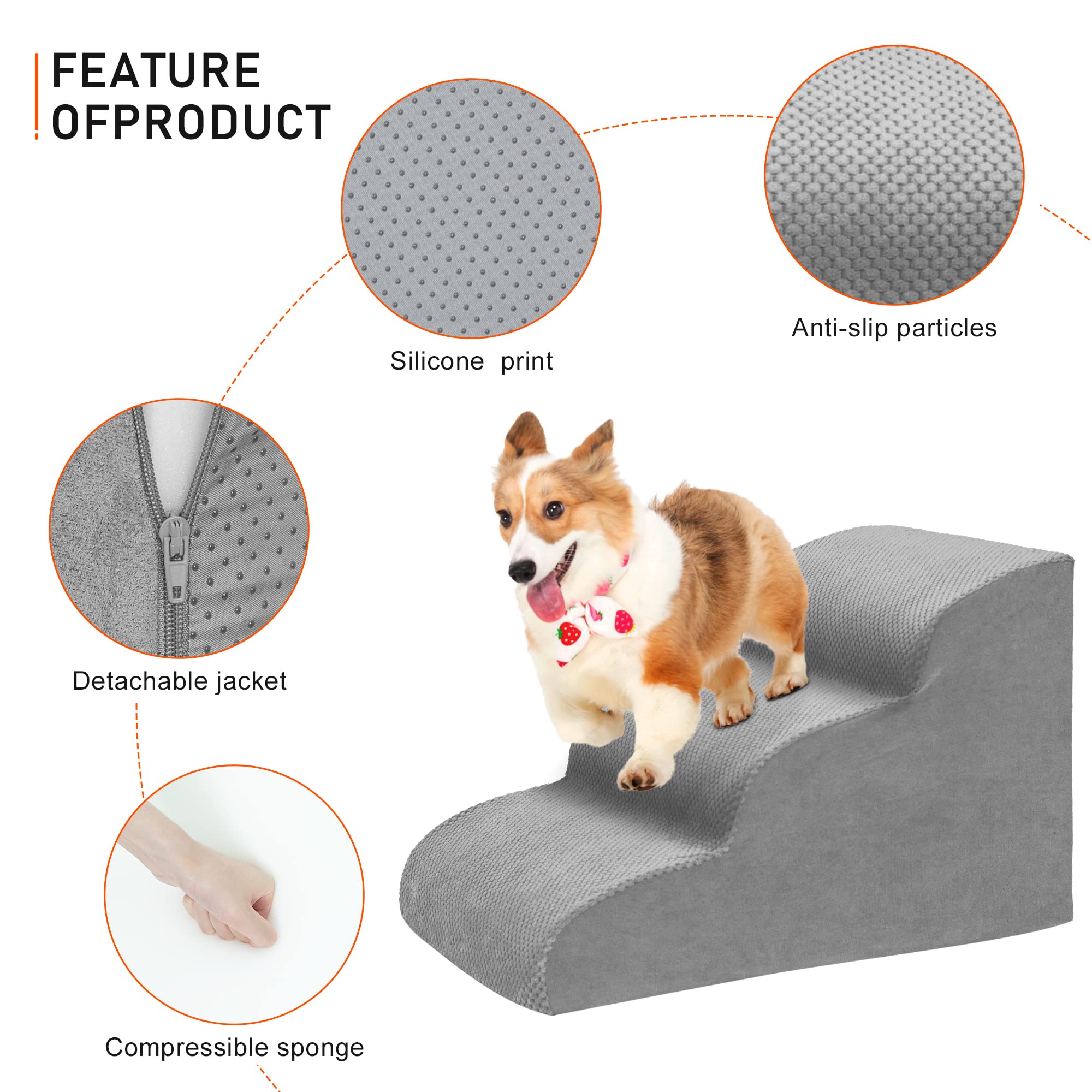 Heeyoo chien montant l'escalier vers le canapé, accès facilité et sécurité