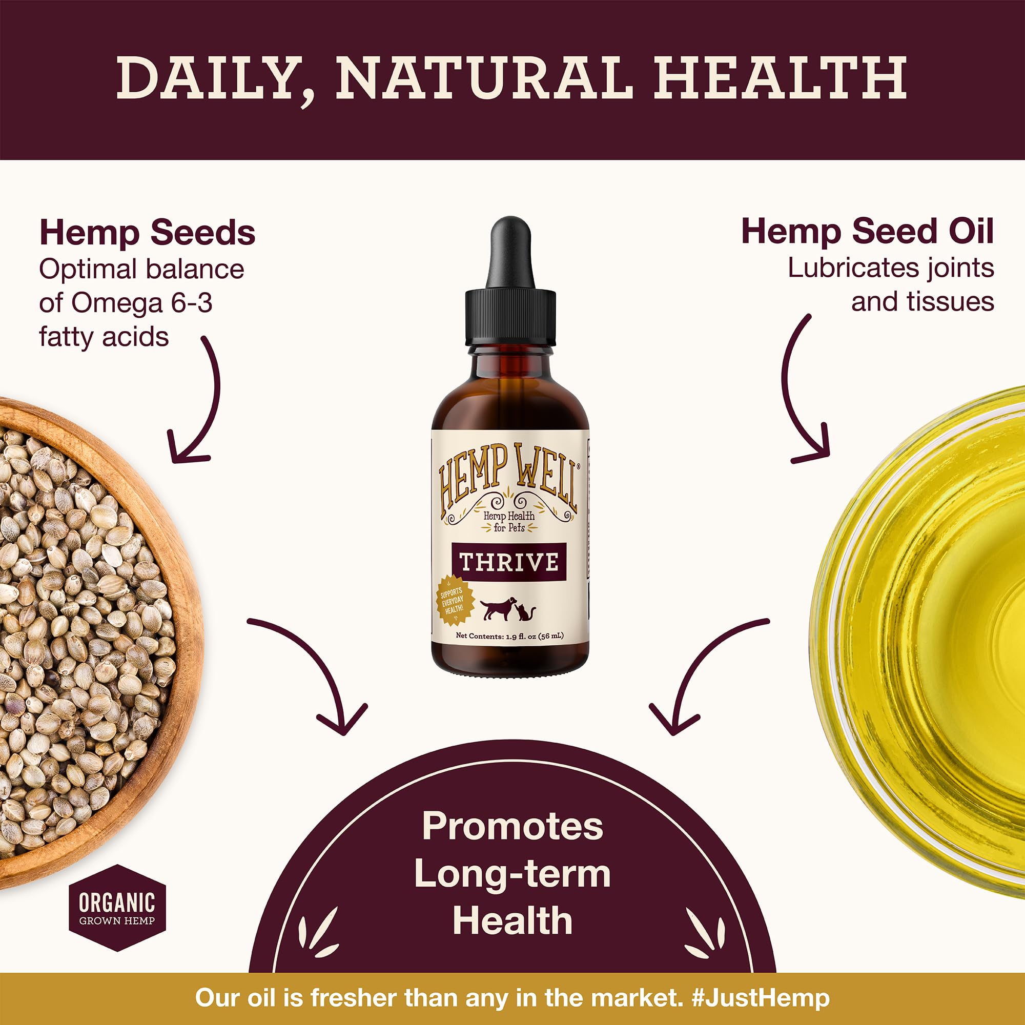 Hemp Well arrière du flacon listant ingrédients et origine USA biologique