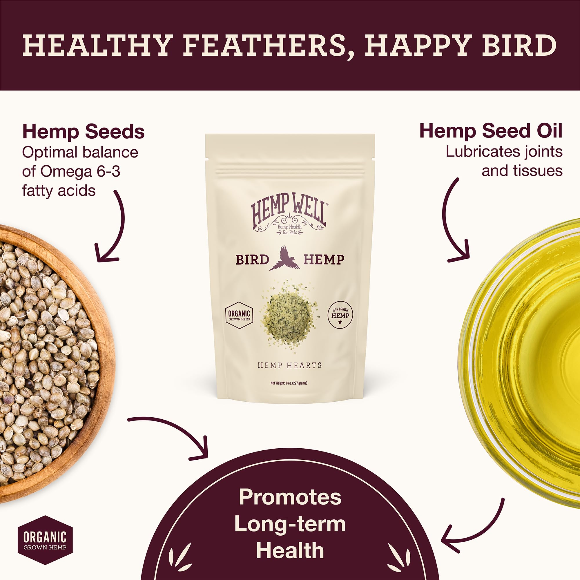 Hemp Well coeurs de chanvre détaillés visibles à l'intérieur pour nutrition concentrée