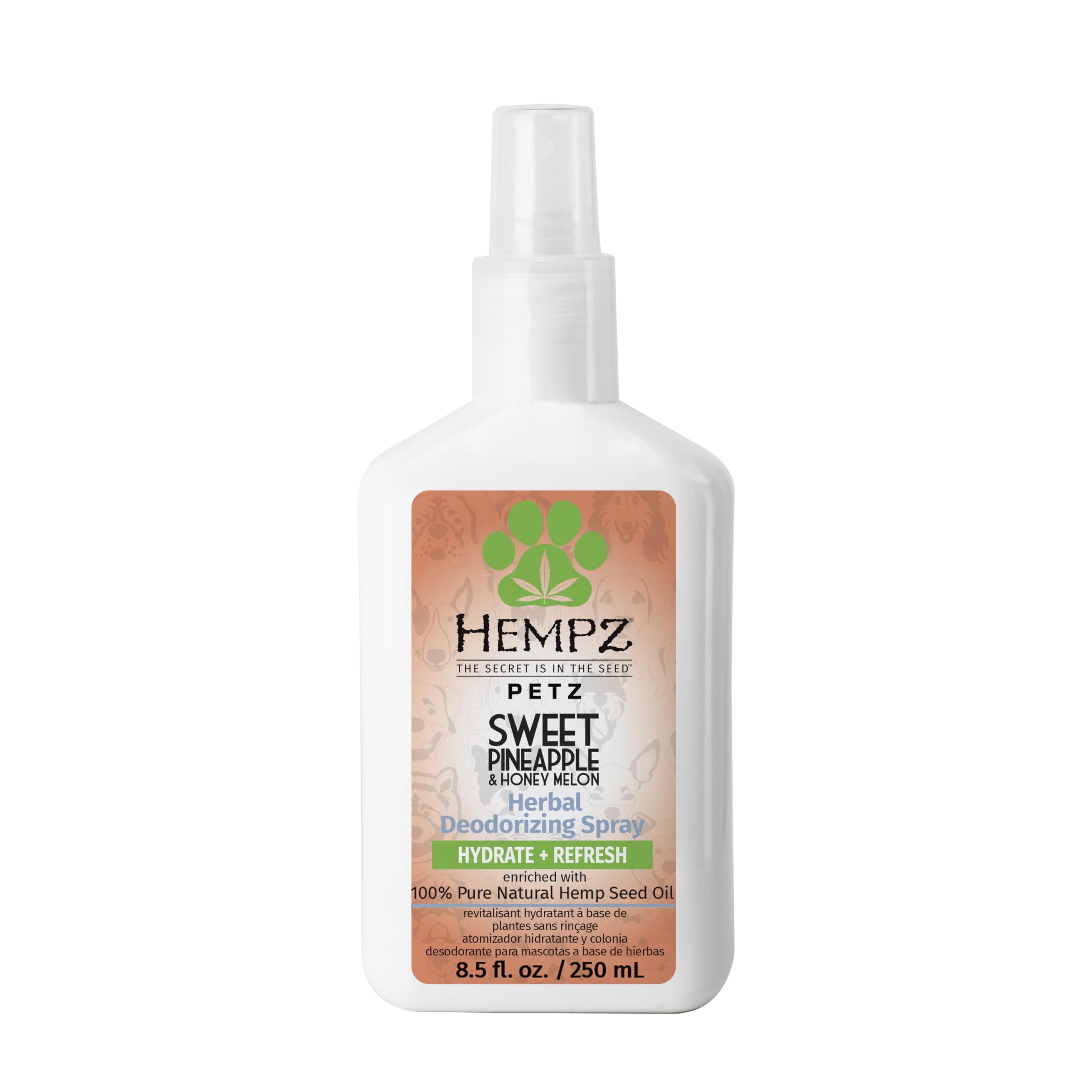 Hempz Petz bouteille face avant montrant l’étiquette et parfum fruité