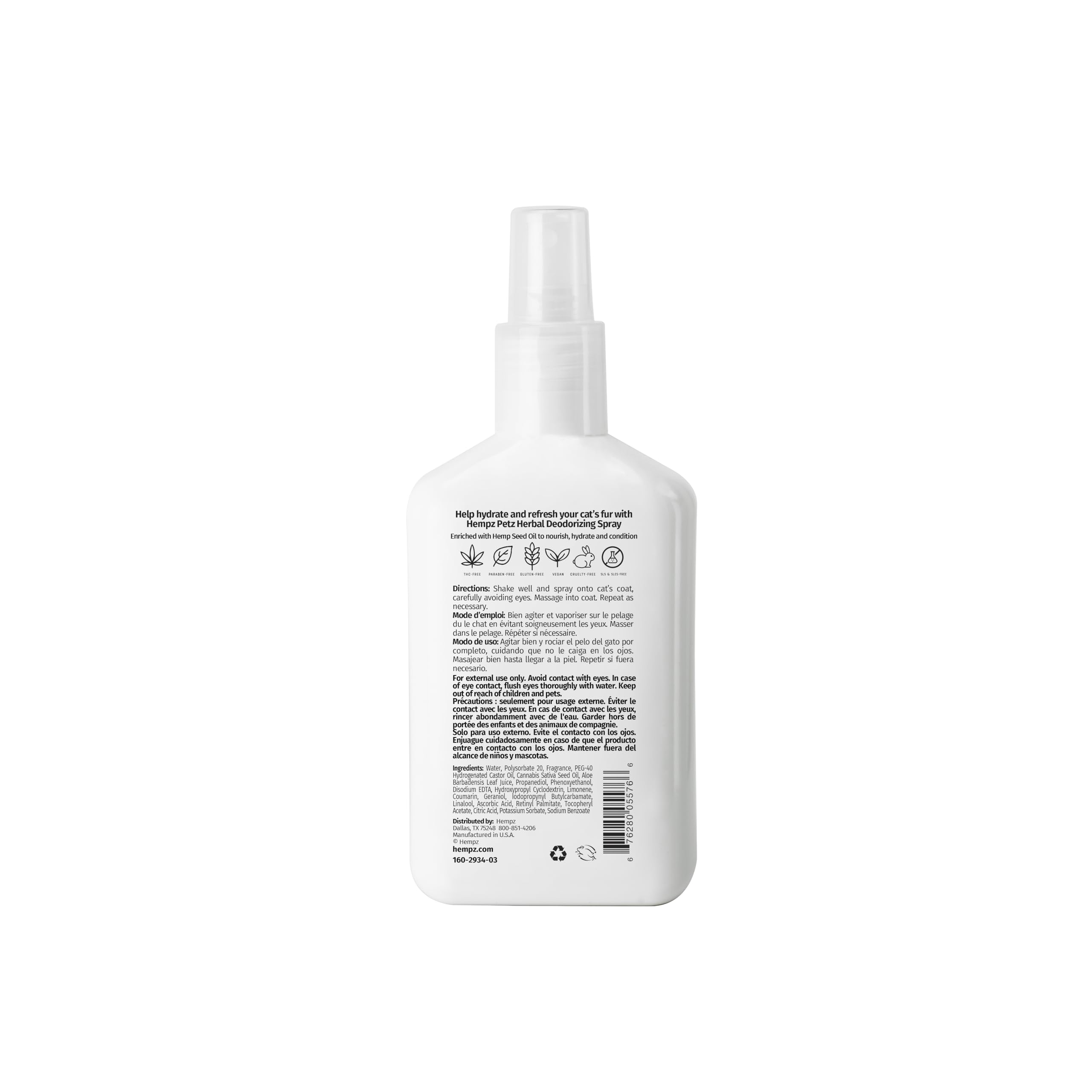 Hempz Petz flacon avant avec étiquette parfumée pour rafraîchir le pelage