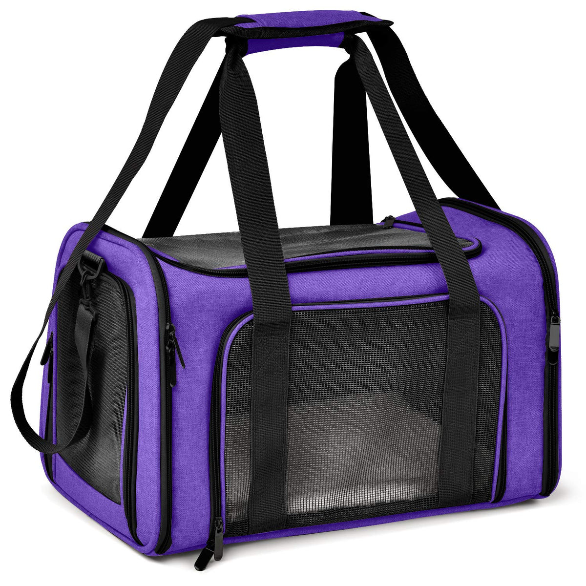 Henkelion vue avant du sac violet montrant fermeture et fenêtres en maille pour sécurité