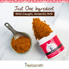 Herbsmith Pure Krill pot ouvert révélant la texture naturelle et la fraîcheur du krill