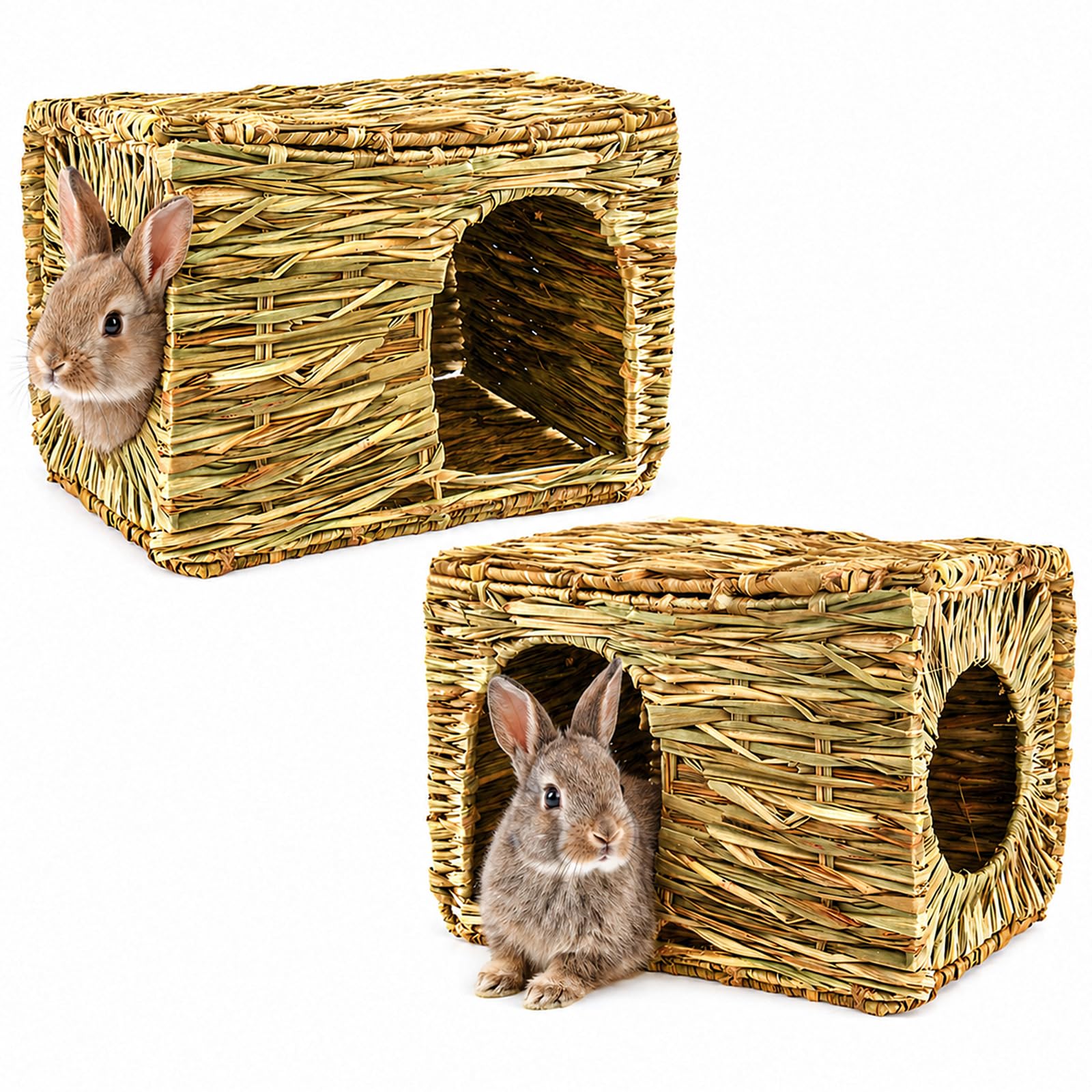 HERCOCCI vue de face de la maison en herbe, abri confortable pour lapin