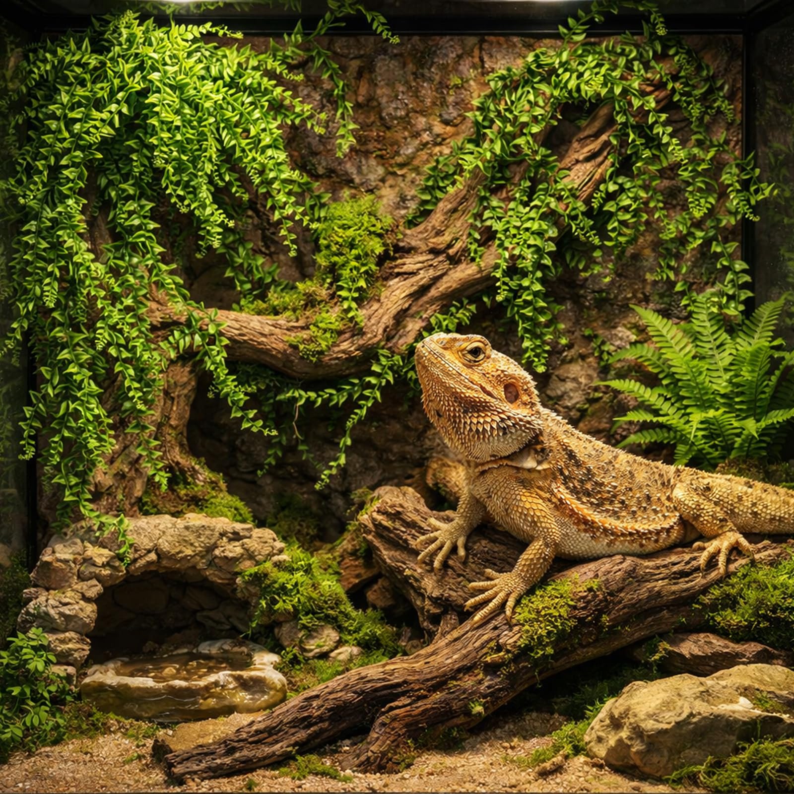 HERCOCCI liane installée dans un terrarium montrant espace d'escalade pour reptile