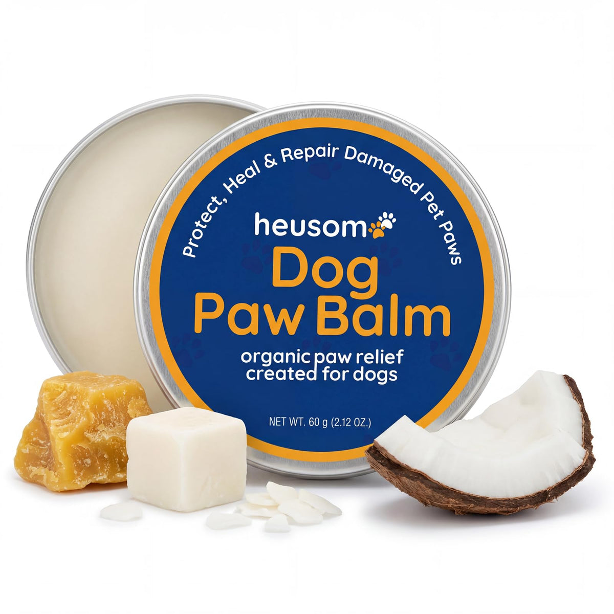 Heusom packaging avant montrant le baume et protection pratique