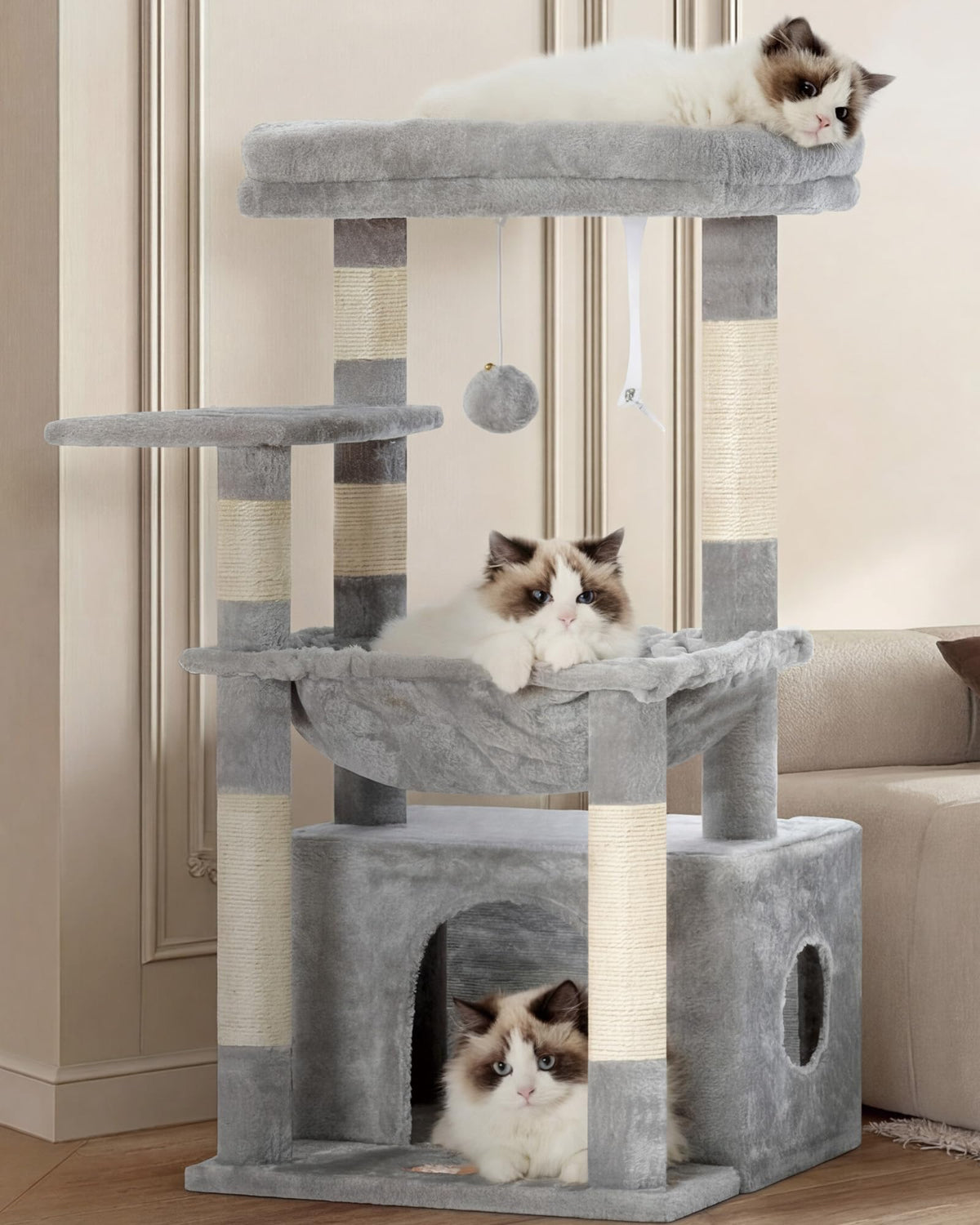 Heybly arbre à chat vue frontale montrant stabilité et zones de repos