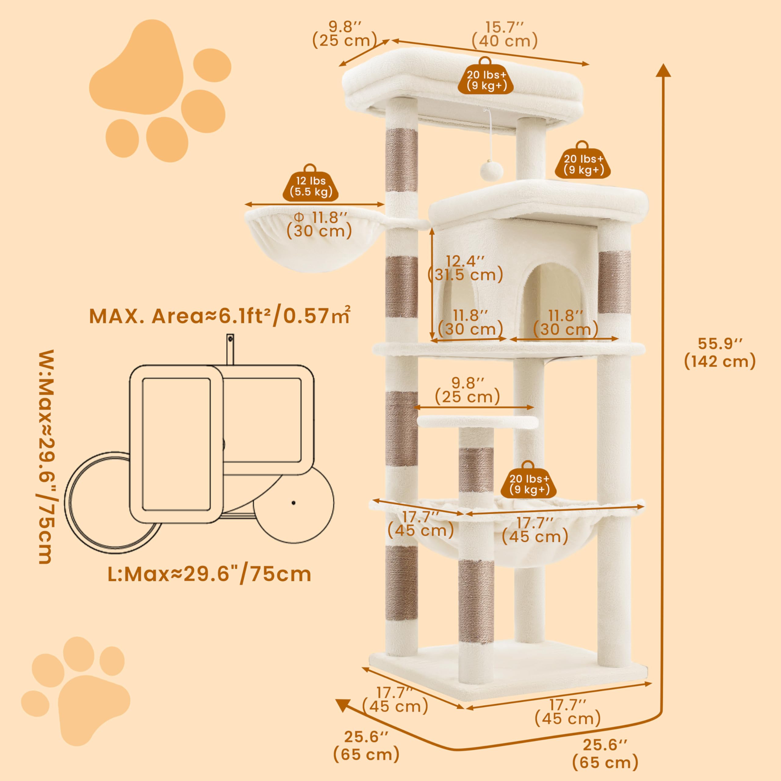 Heybly base solide avec sangle anti-basculement assurant sécurité pour chats actifs