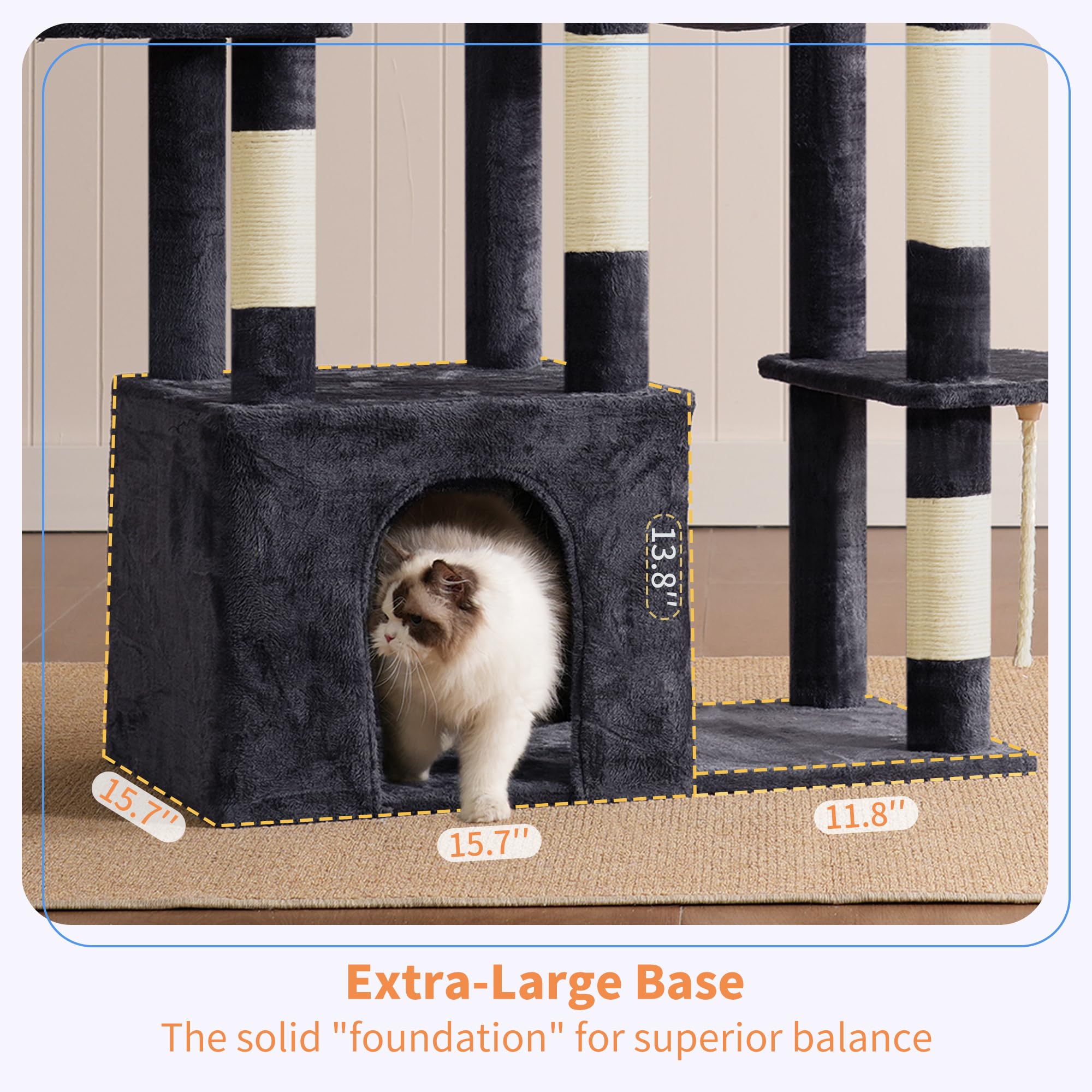 Heybly base surdimensionnée assurant stabilité pour chats lourds