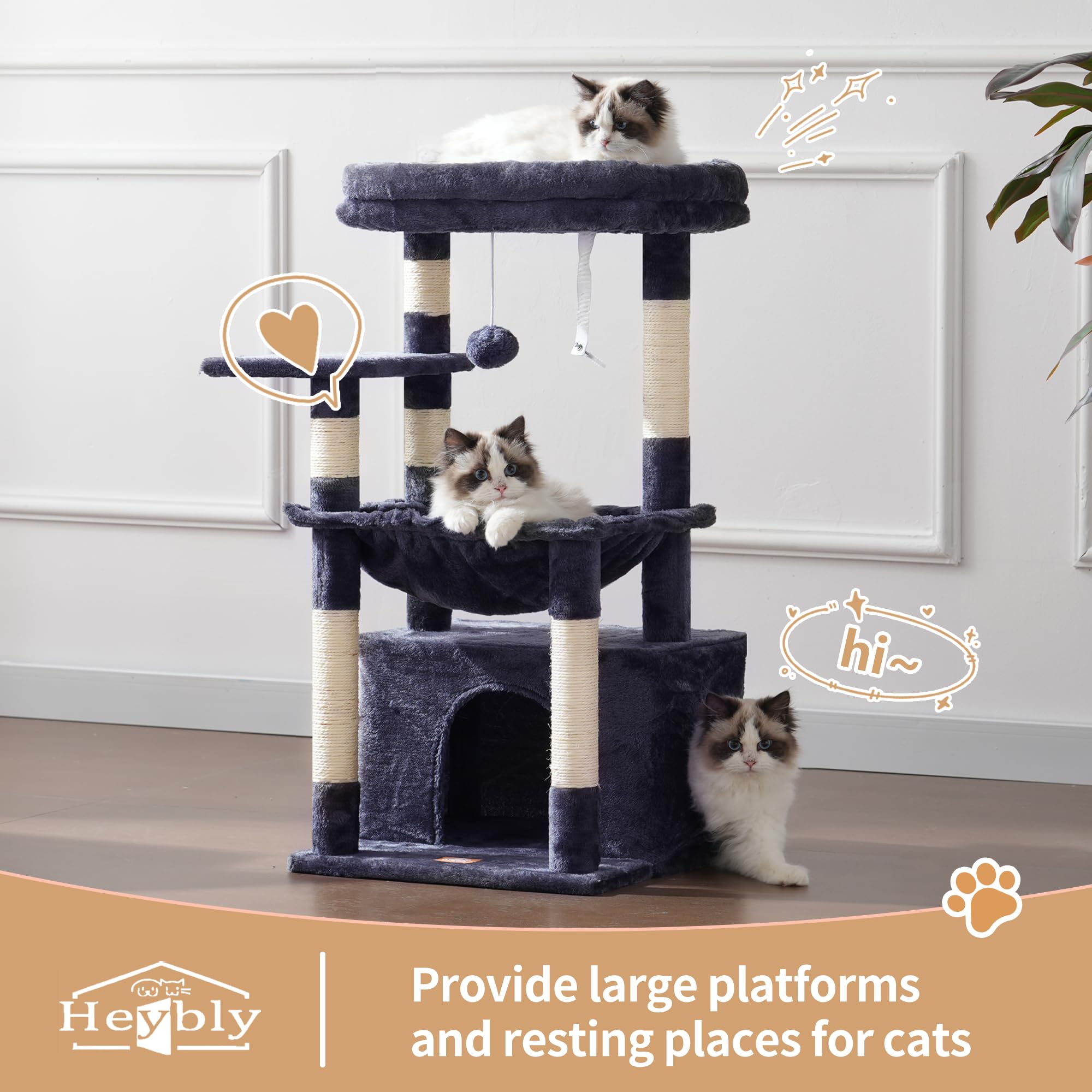 Heybly grand panier en tissu doux protégeant le pelage du chat