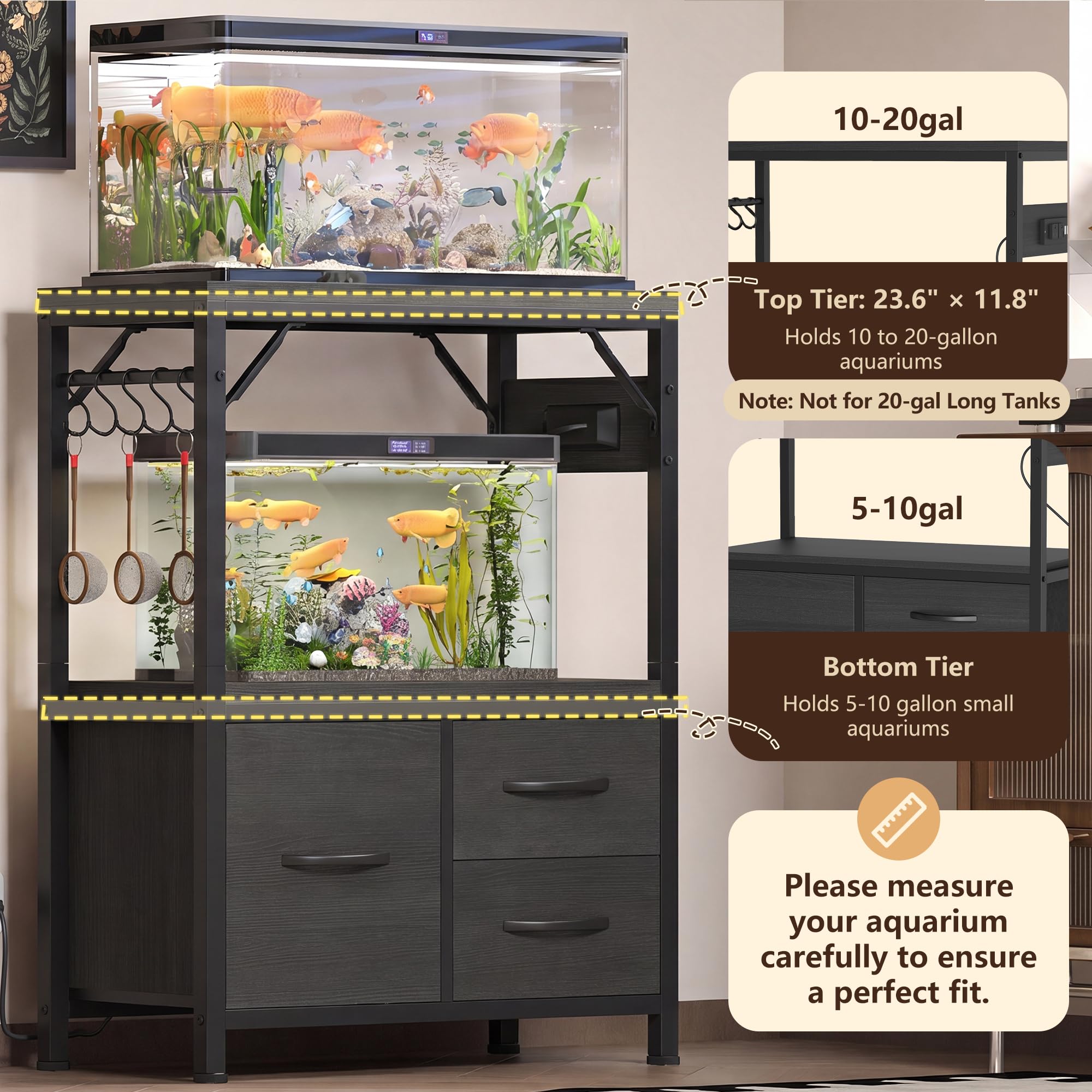 Heybly plateau supérieur soutenant un bac 10–20 gallons en sécurité