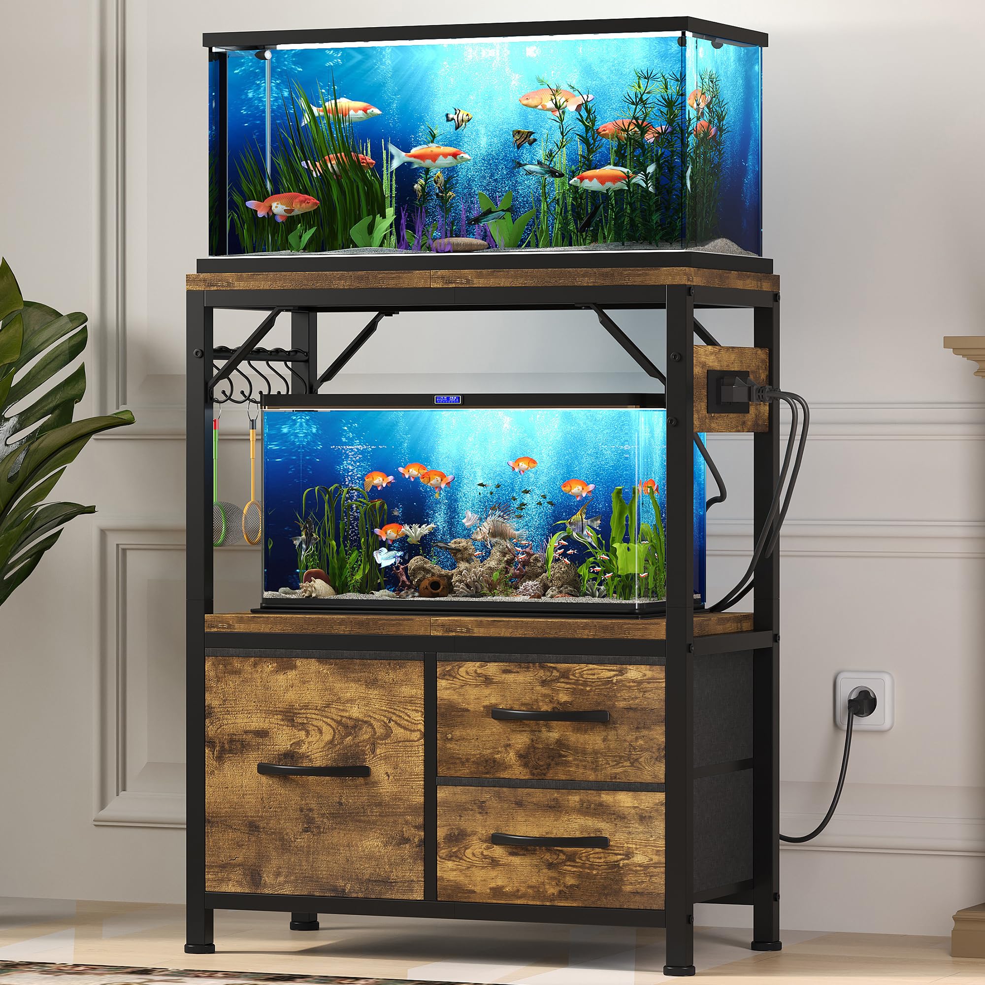 Heybly meuble aquarium en situation domestique, installation esthétique et fonctionnelle