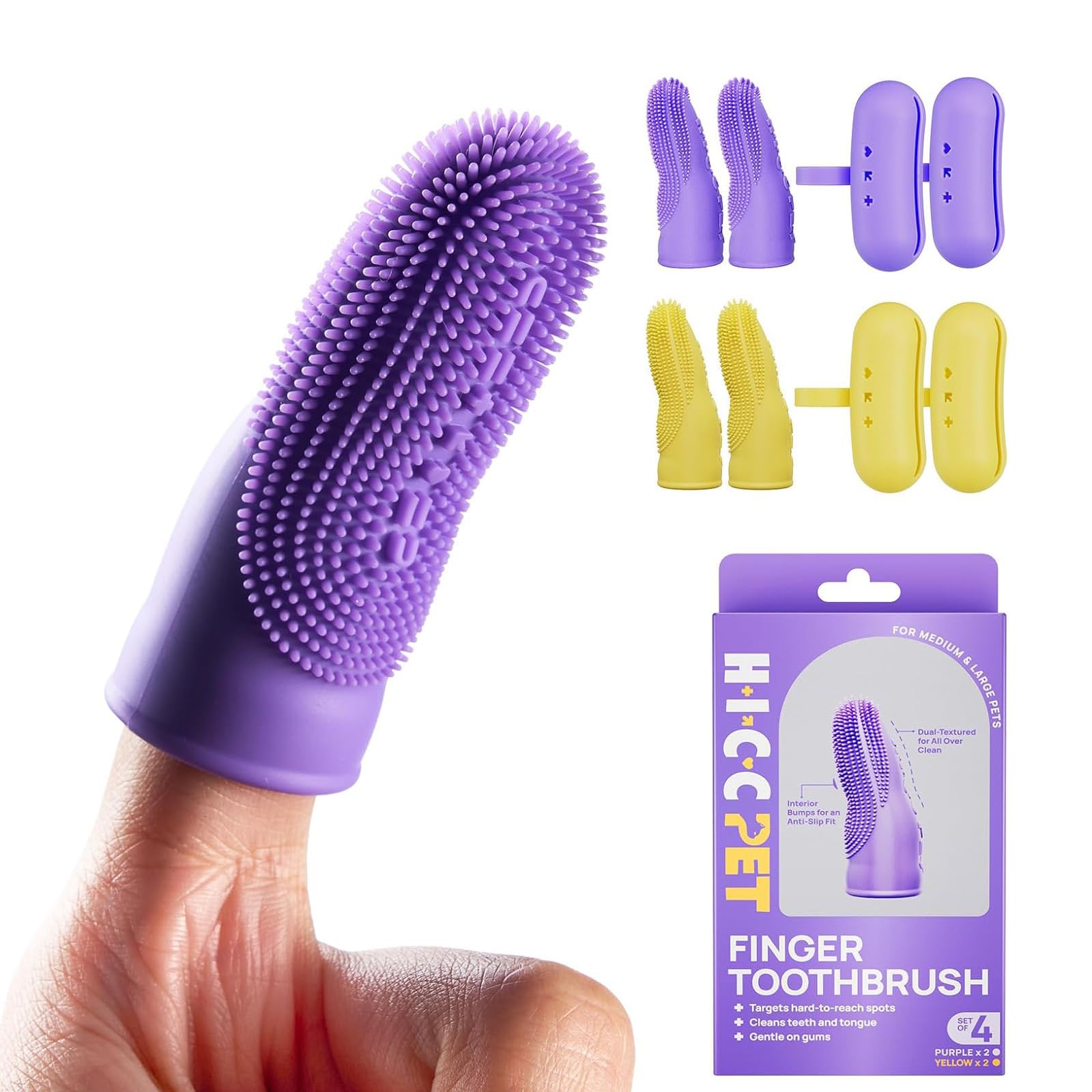 HICC PET pack de 4 brosses doigt devant pour hygiène dentaire facile