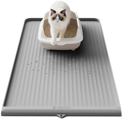 HICOOI vue avant du tapis gris montrant la surface et la zone de capture de litière
