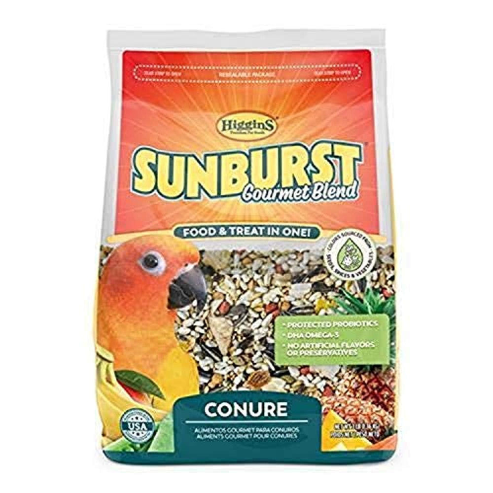 Higgins emballage Sunburst 3 lb montrant l'étiquette et bénéfices nutritionnels