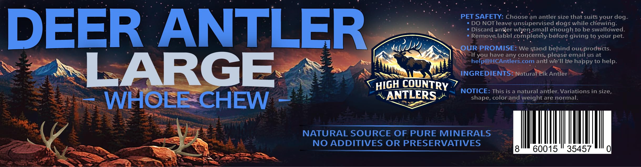 High Country Antlers comparaison taille illustrant proportion adaptée aux grands chiens