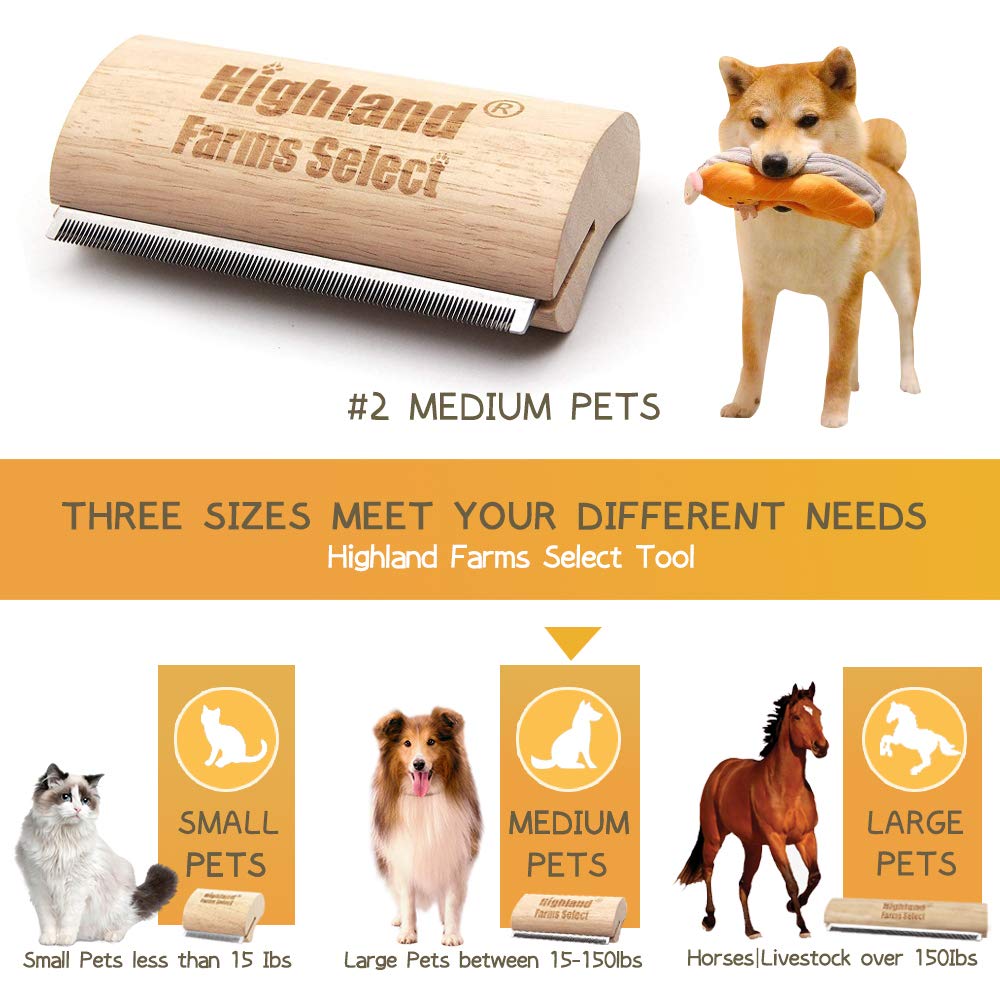 Highland Farms Select gros plan lame acier inoxydable pour éliminer poils morts