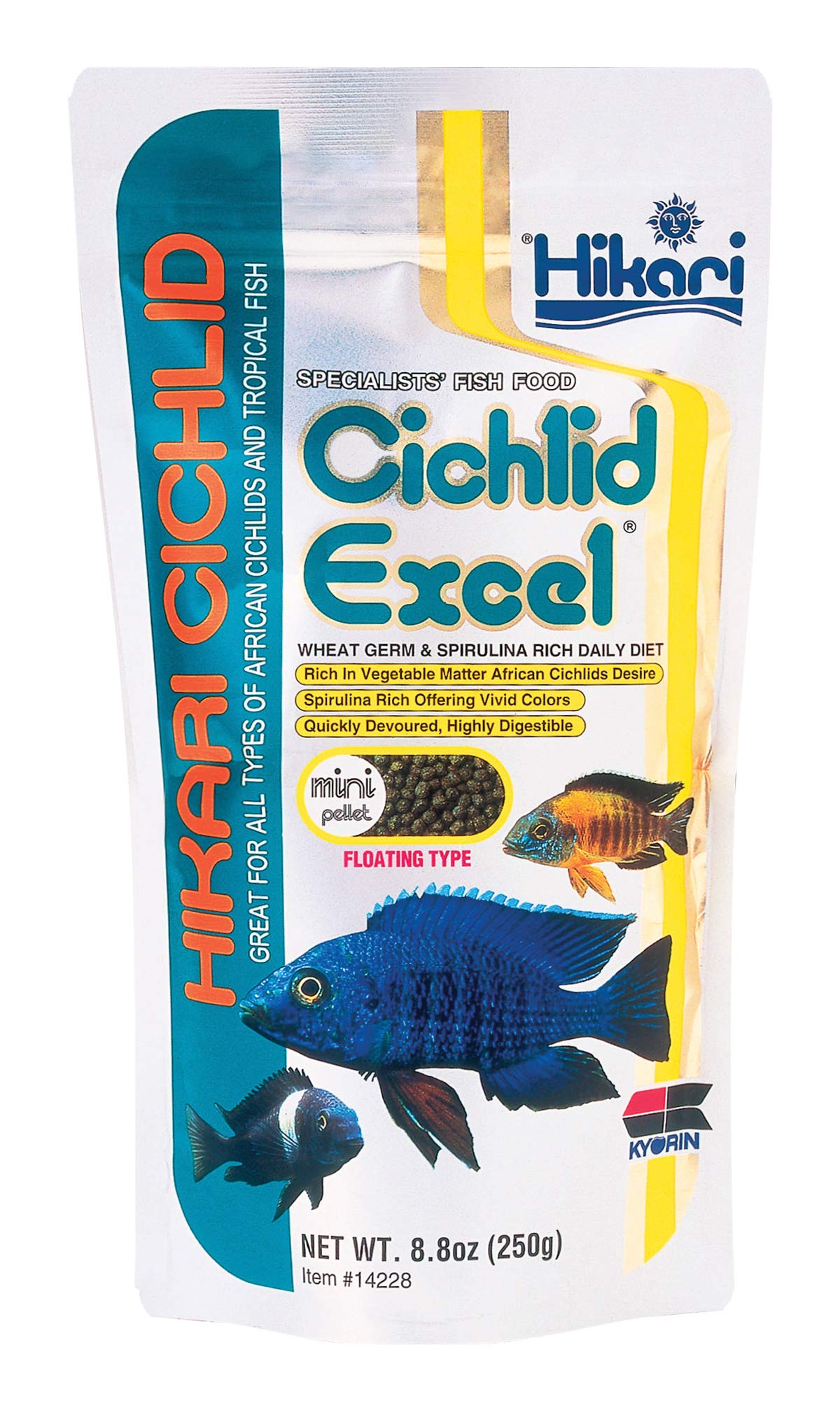 Hikari emballage avant Cichlid Excel Mini montrant format pratique et informations