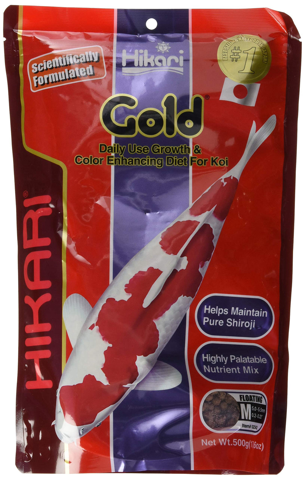 Hikari Gold emballage avant montrant le format 17,6 oz et bénéfice couleur