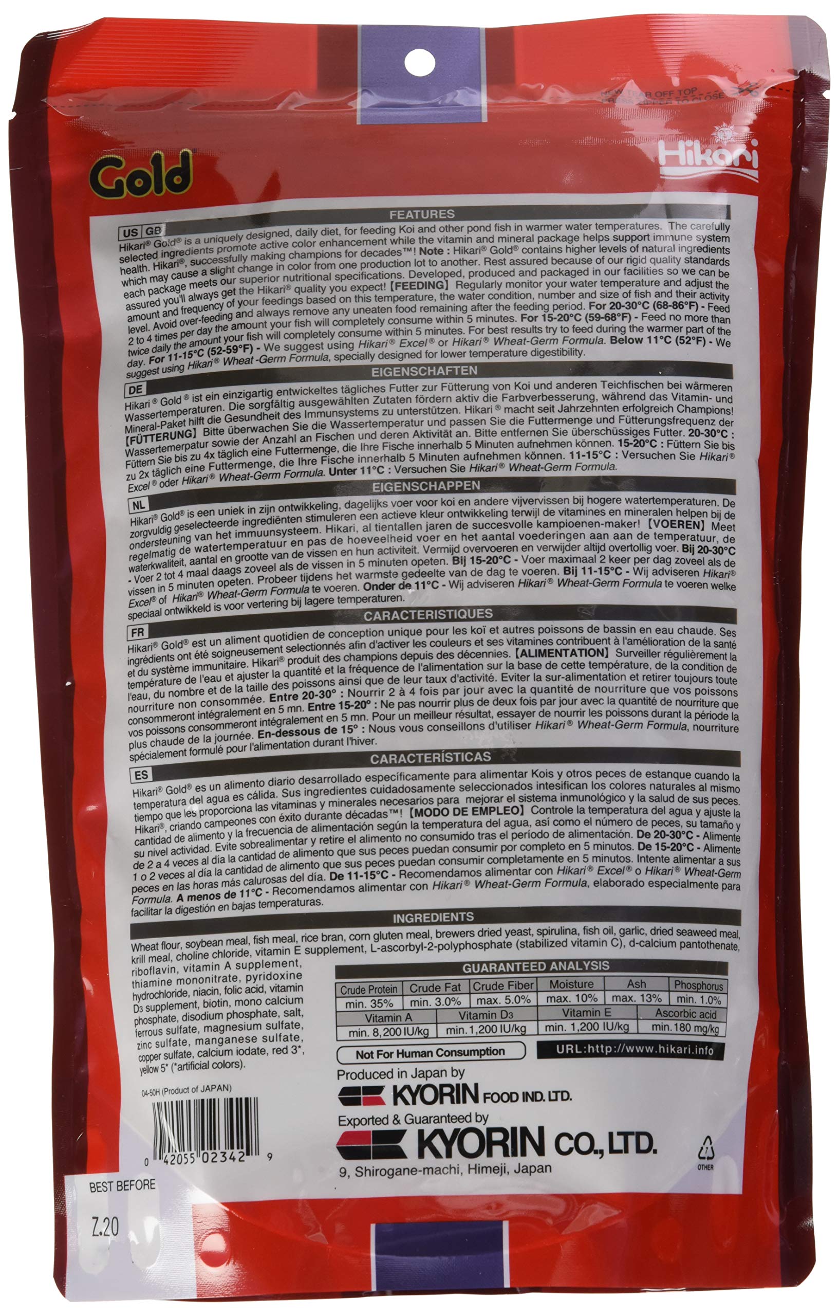 Hikari Gold granulés gros plan, texture nette favorisant ingestion facile
