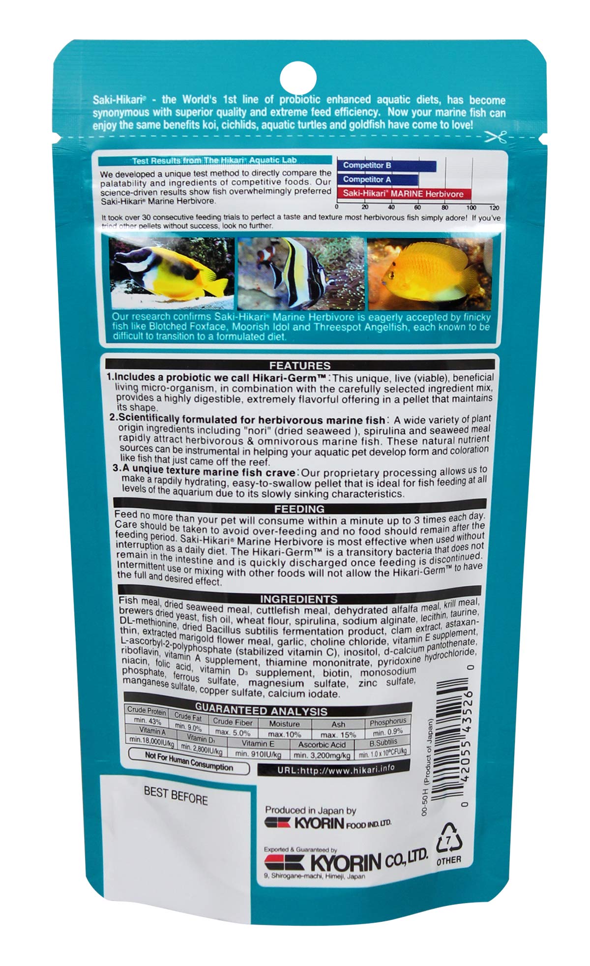 Hikari granules gros plan illustrant la texture et facilité d'ingestion
