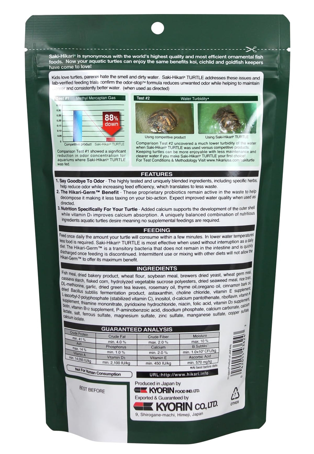 Hikari Saki Turtle texture détaillée révélant granulométrie pour digestion facilitée