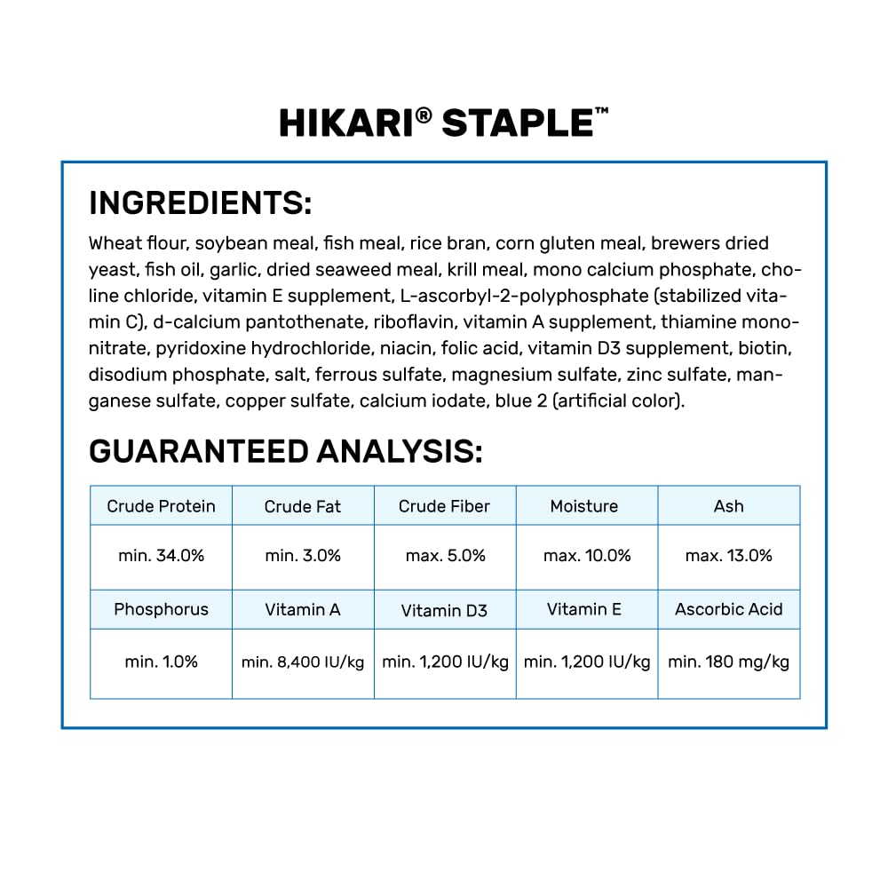 Hikari granulés flottant à la surface illustrant contrôle de la consommation