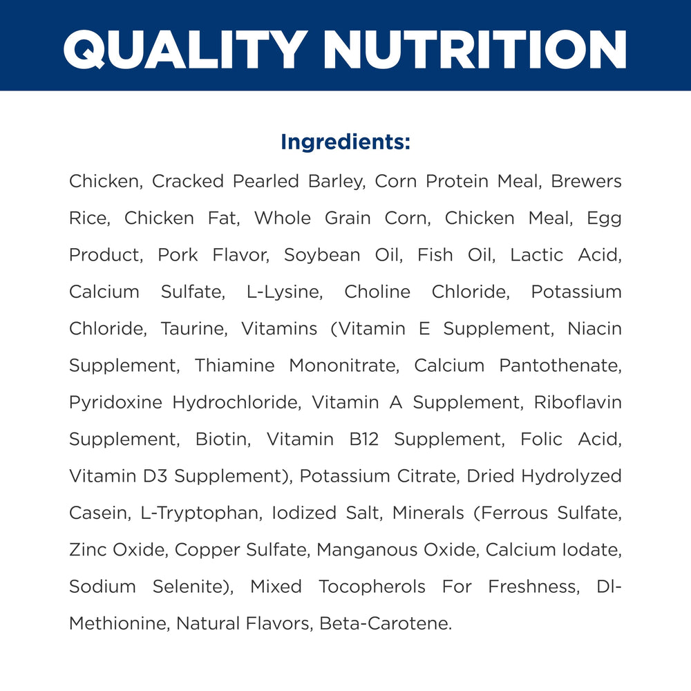 Hill's Prescription Diet étiquette produit détaillant minéraux contrôlés et avantages