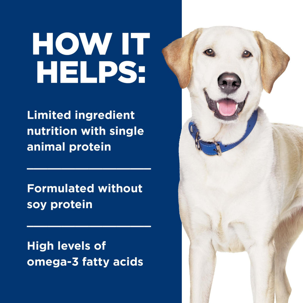 Chien dégustant Hill's Prescription Diet d/d montrant appétence et confort digestif