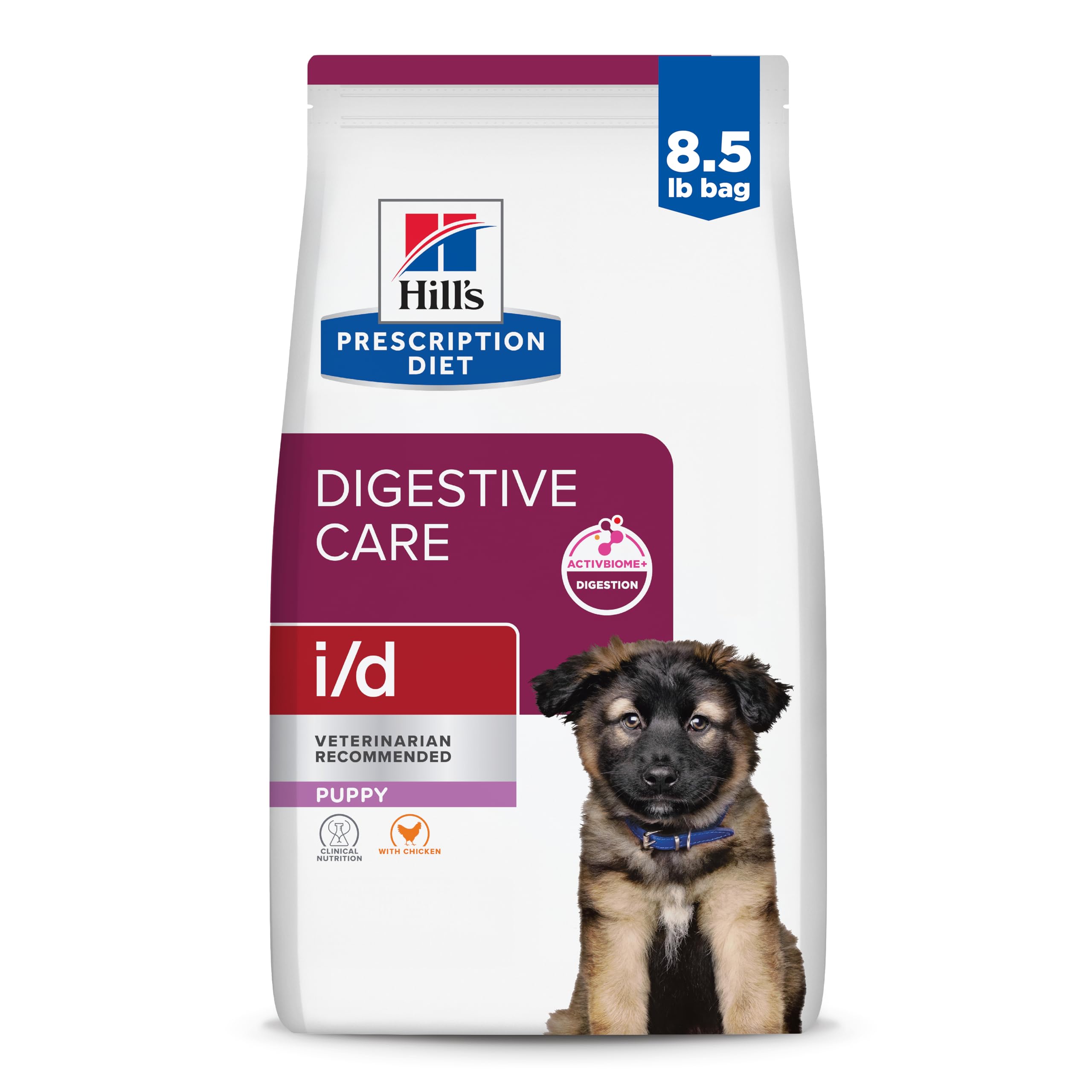 HILL'S PRESCRIPTION DIET emballage devant montrant formule pour chiots et bénéfice digestif