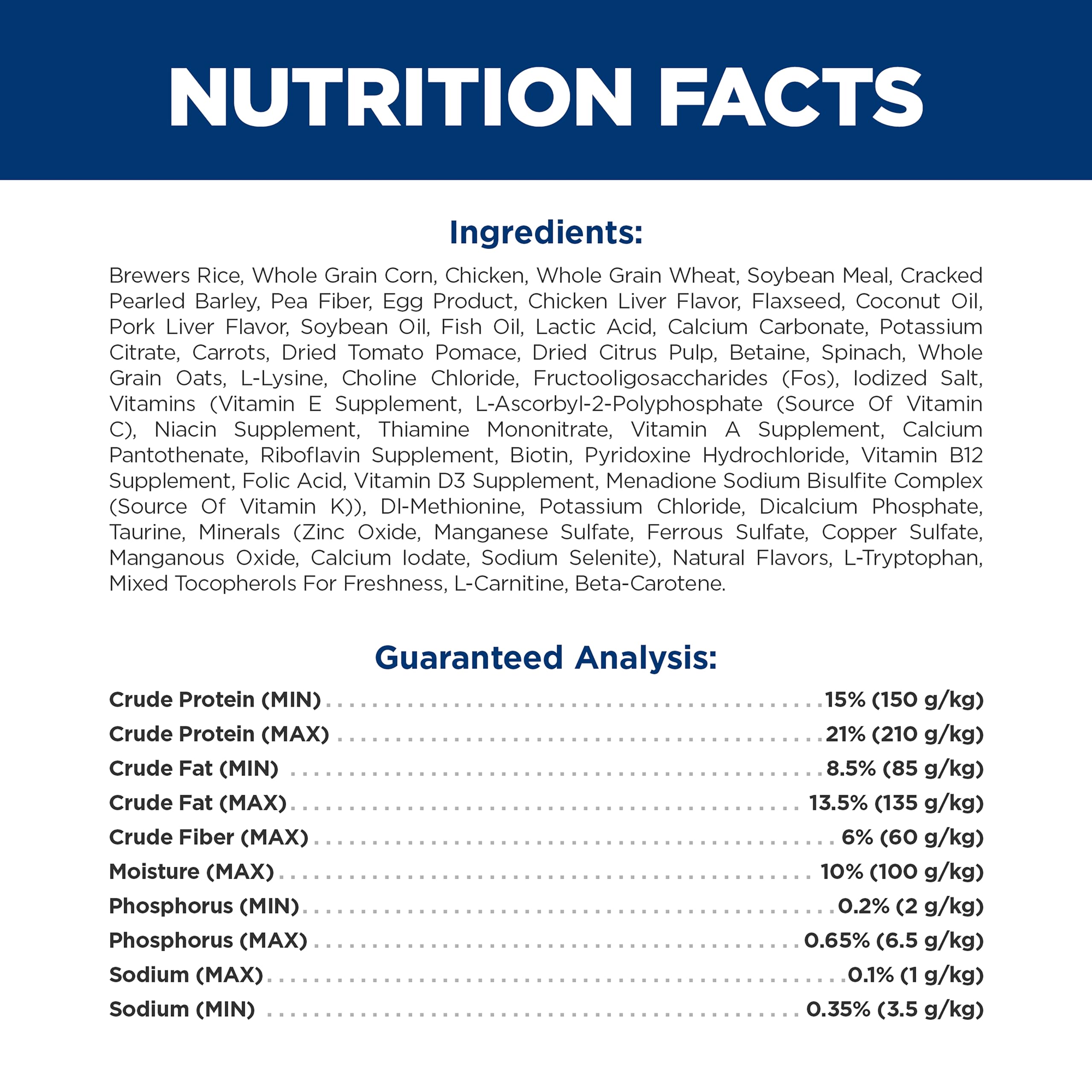 HILL'S PRESCRIPTION DIET verso d'emballage affichant informations cliniques et composition