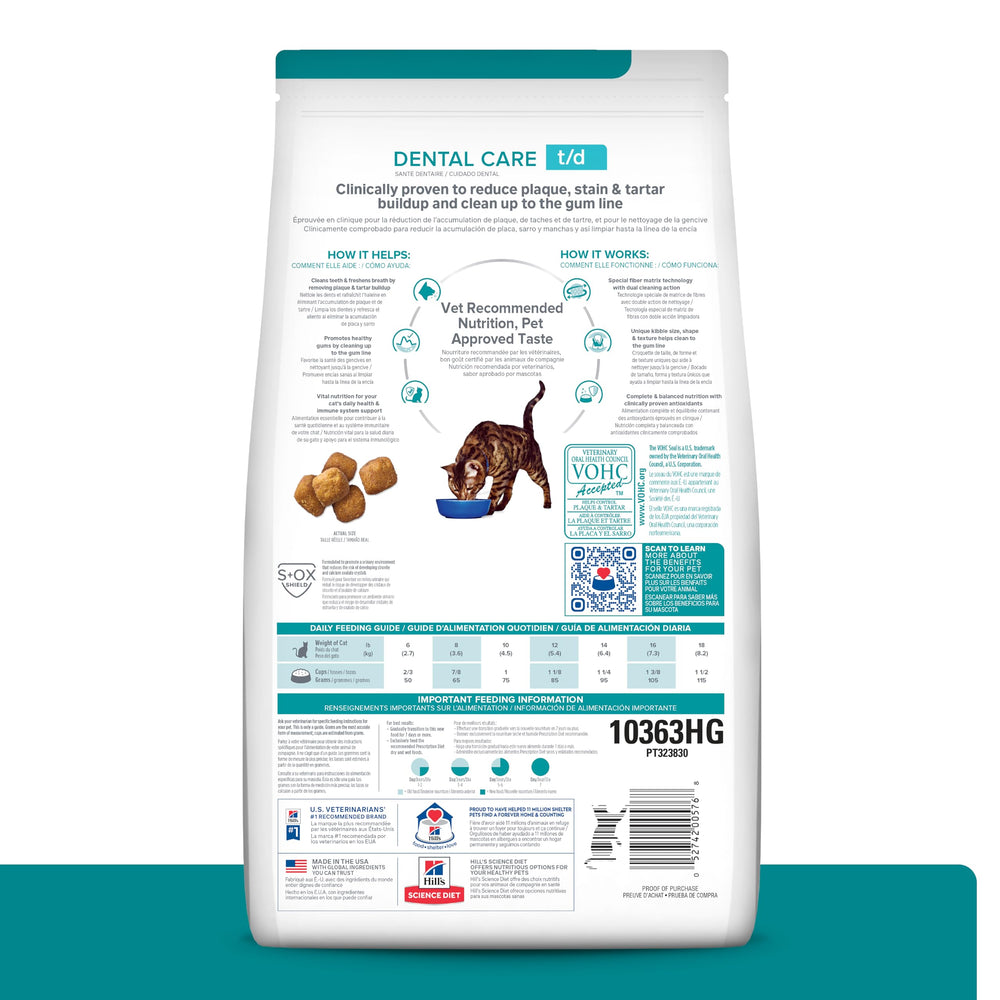 Hill's Prescription Diet t/d gros plan sur croquette offrant nettoyage mécanique