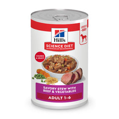 Hill's Science Diet boîte devant montrant la recette bœuf et légumes et appétit garanti