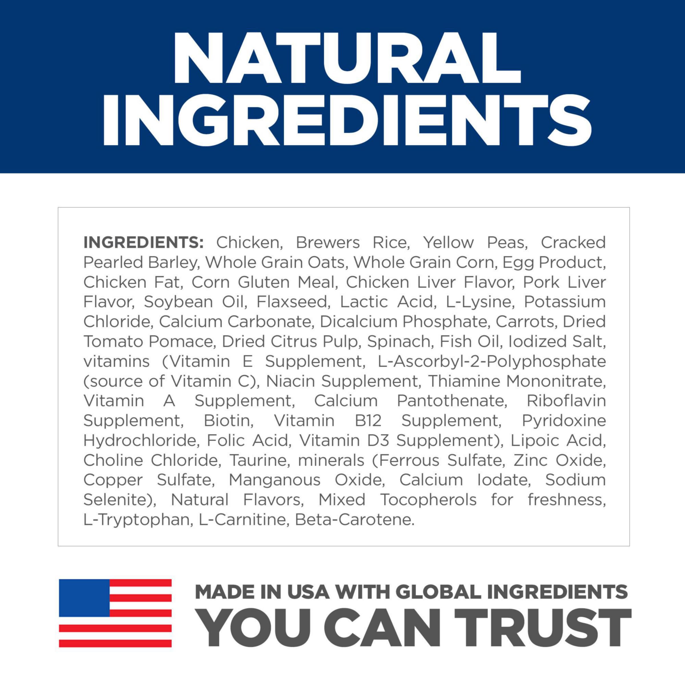 Hill's Science Diet ingrédients naturels visibles soulignant qualité et digestibilité
