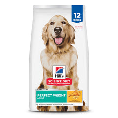 Hill's Science Diet emballage avant montrant la recette Perfect Weight et bénéfice contrôle du poids