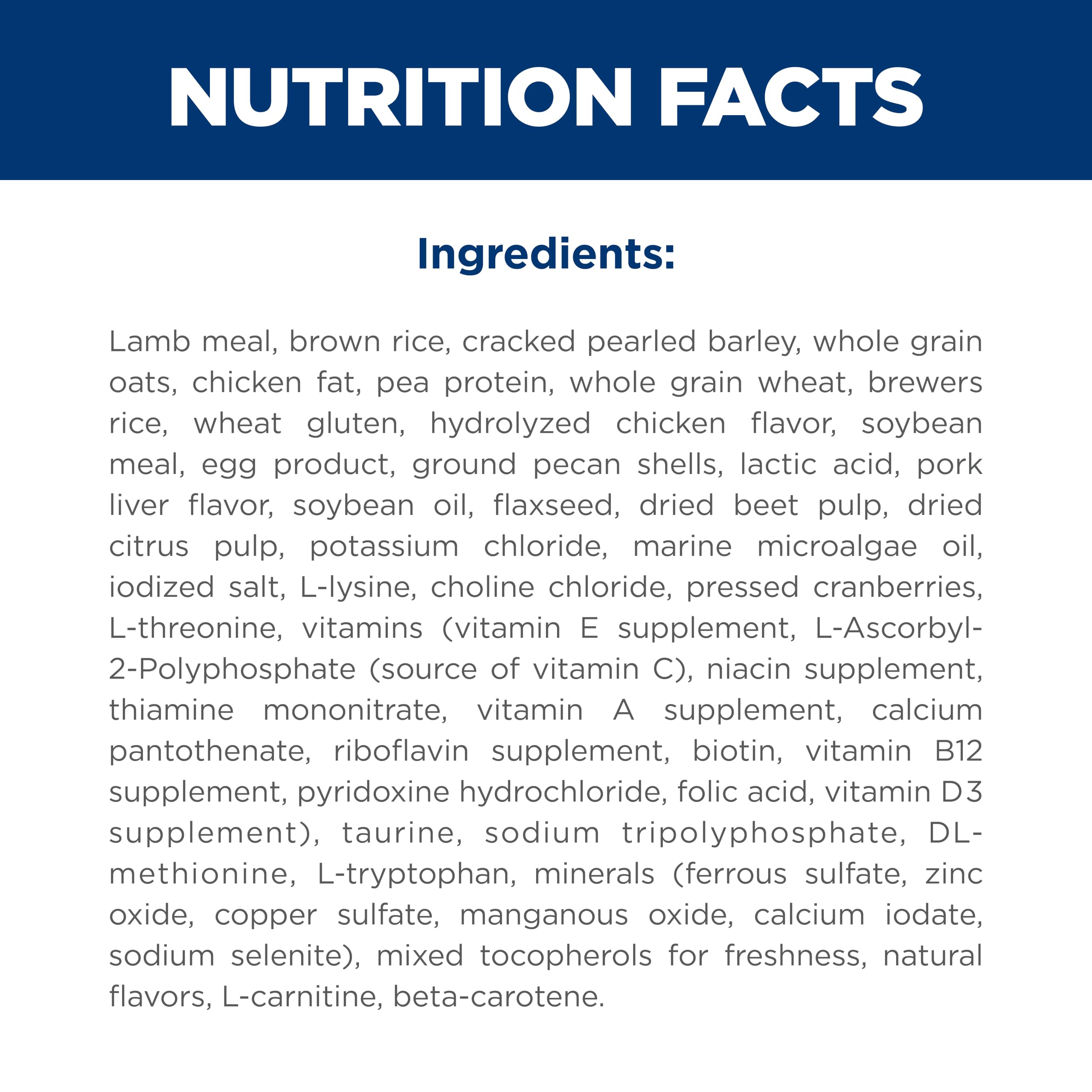 Hill's Science Diet étiquette nutritionnelle affichant minéraux équilibrés