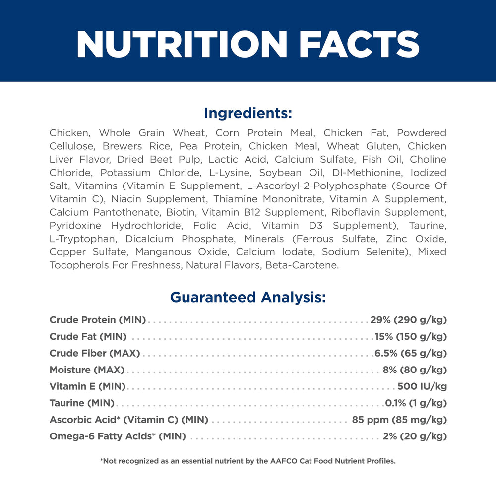 Hill's Science Diet étiquette de composition montrant ingrédients naturels et vitamines