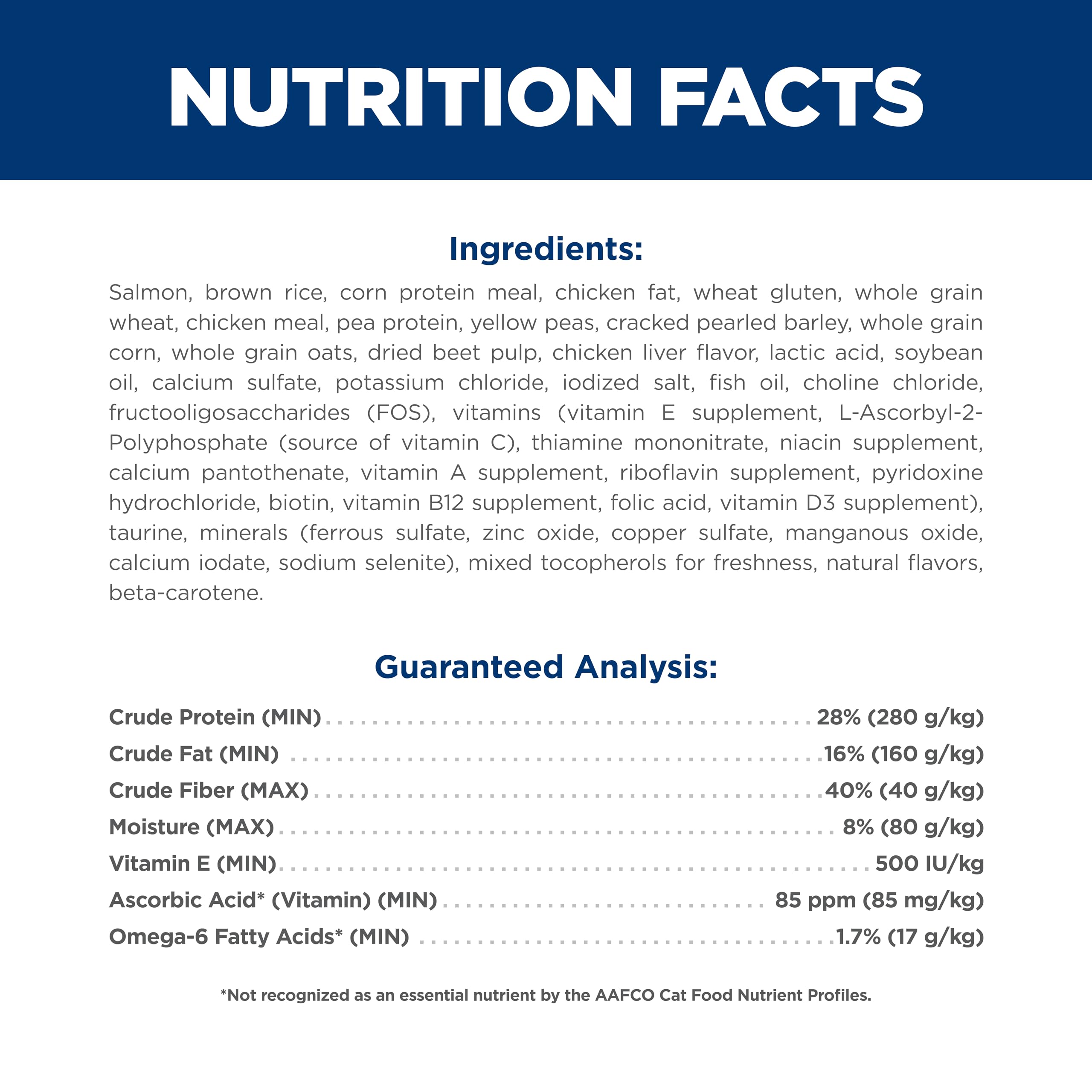 Hill's Science Diet étiquette nutritionnelle affichant protéines et vitamines