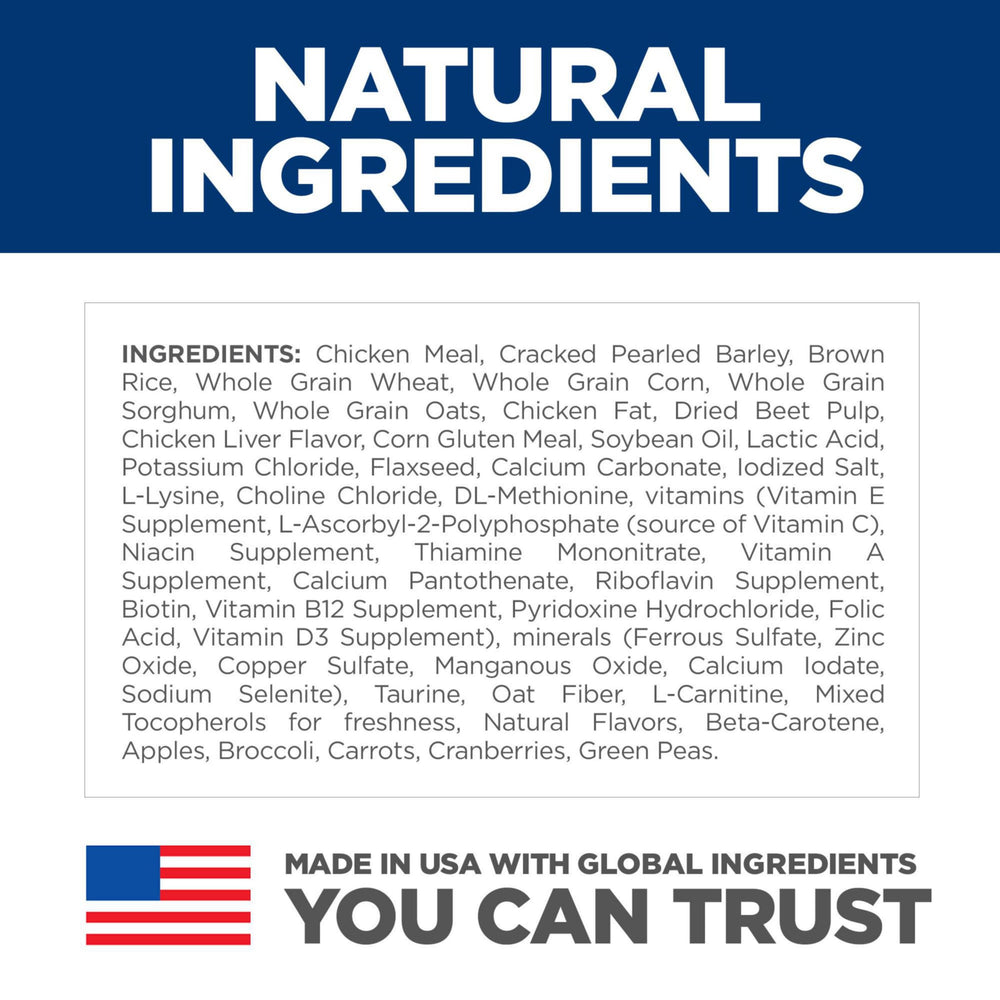 Hill's Science Diet étiquette nutritionnelle affichant minéraux essentiels