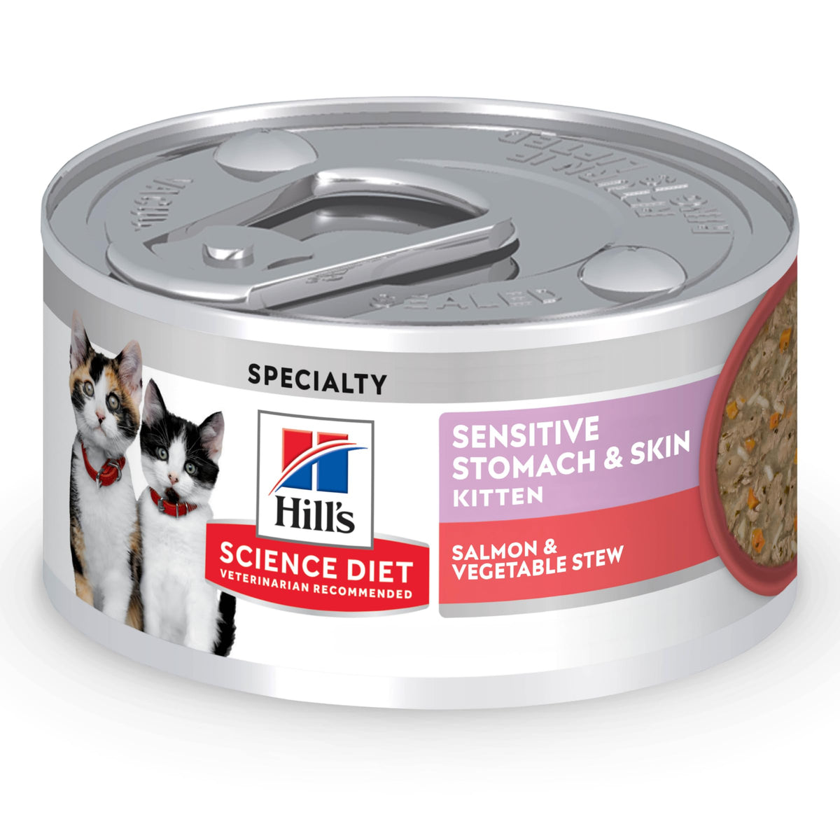 Hill's Science Diet boîte frontale montrant la recette pour chatons et bénéfice digestif