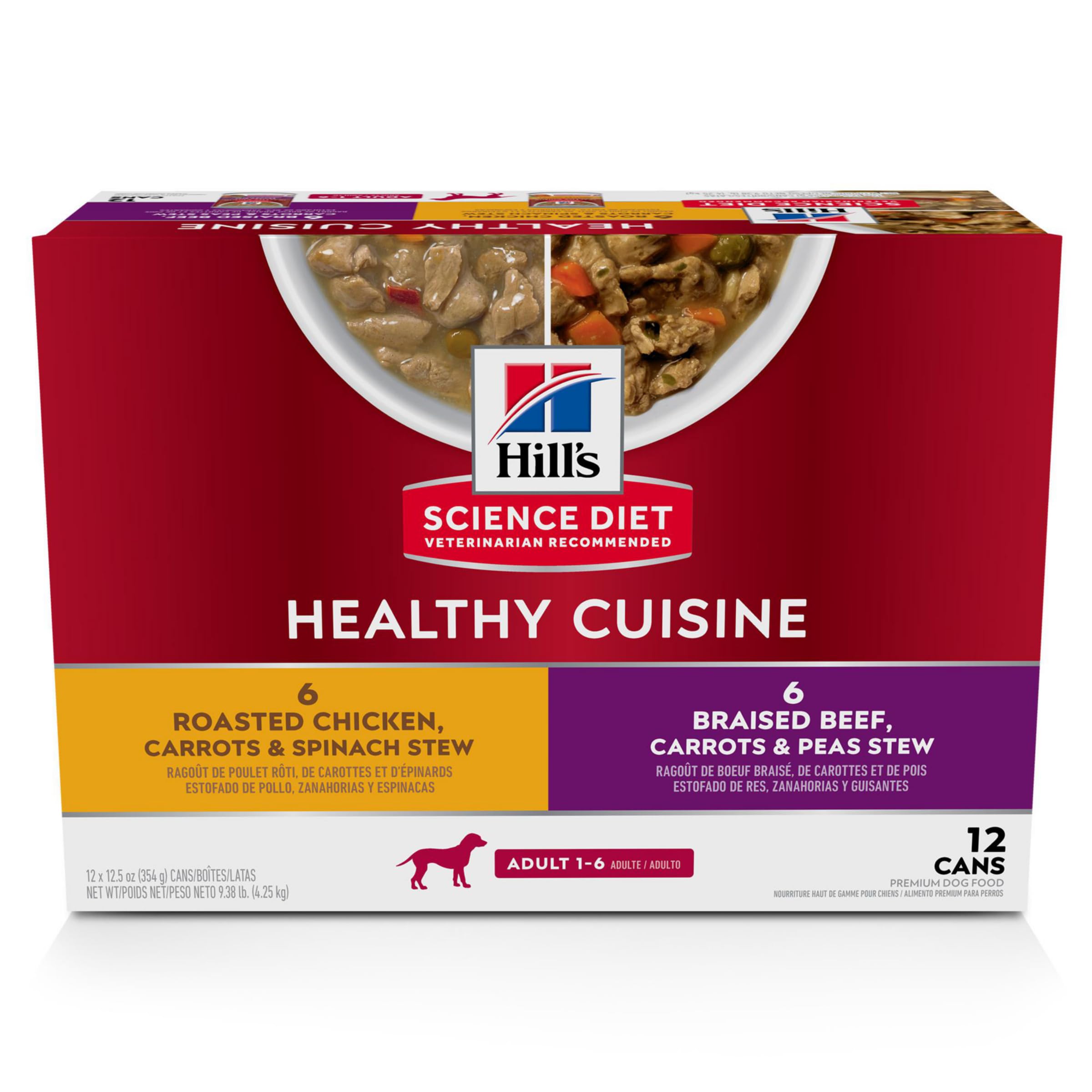 Hill's Science Diet face avant du pack varié montrant boîtes et saveurs appétissantes