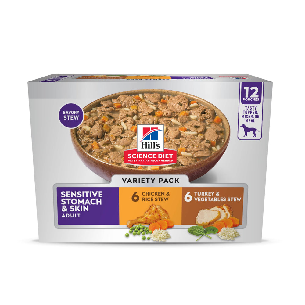 Hill's Science Diet face du pack variété montrant boîtes, appétence garantie